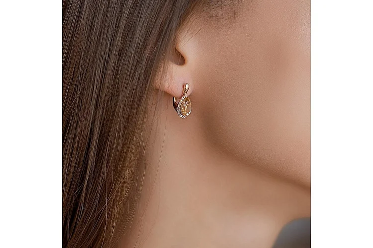 Серьги из красного золота с 2 цитринами