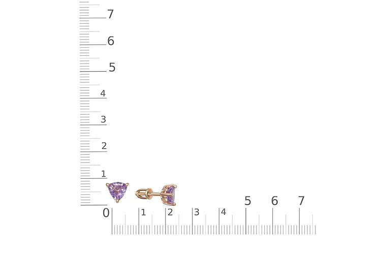 Серьги-пусеты из красного золота с 2 аметистами