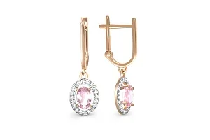 Серьги из красного золота с 2 ситаллами и 40 фианитами