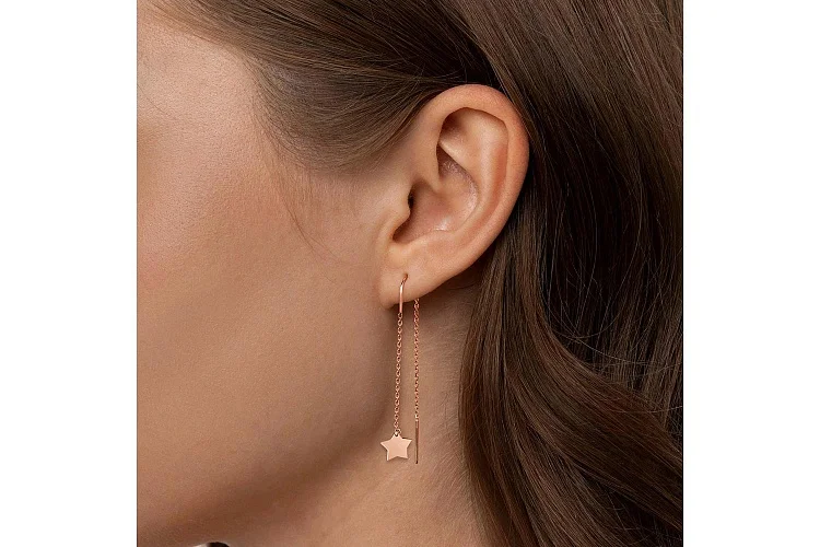 Серьги-продёвки Звезды из красного золота без вставок