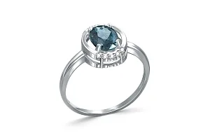 Кольцо из белого золота с топазом лондон и 10 фианитами