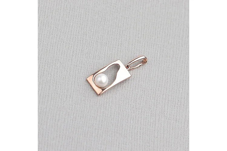 Подвеска Прямоугольник из красного золота с жемчугом