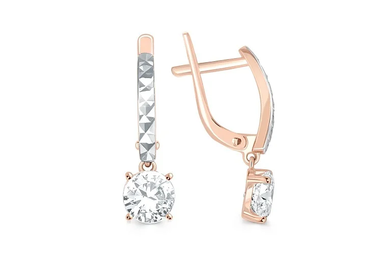 Серьги из красного золота с 2 фианитами