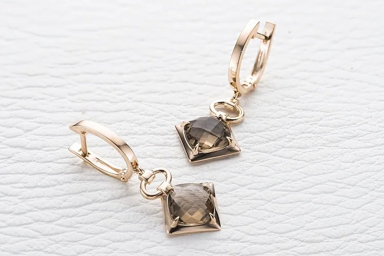 Серьги из красного золота с 2 раухтопазами