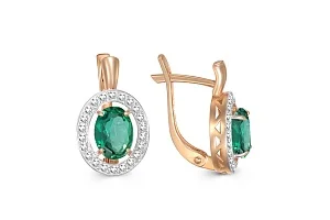 Серьги из красного золота с 2 изумрудами и 44 бриллиантами