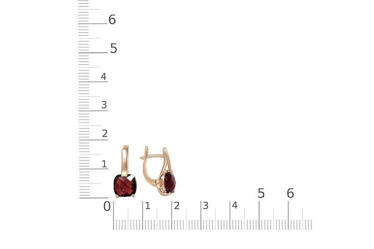 Серьги из красного золота с 2 гранатами