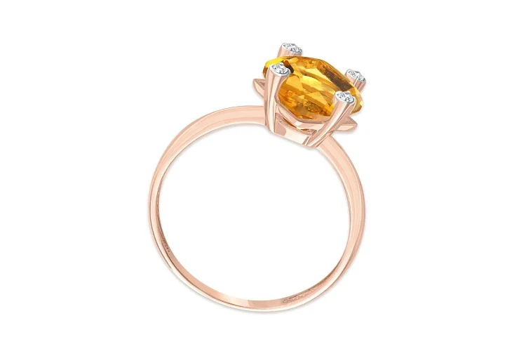 Кольцо из красного золота с цитрином и 4 фианитами