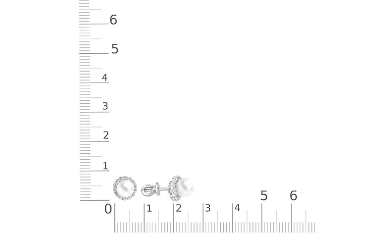 Серьги-пусеты из белого золота с 2 жемчужинами и 28 фианитами