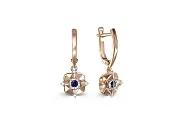 Серьги из красного золота с 2 корундами и 8 фианитами