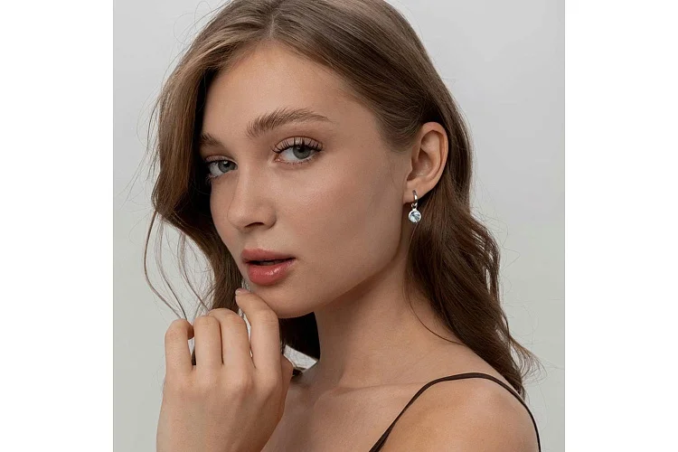 Подвеска серёг-трансформеров из белого золота с топазом sky