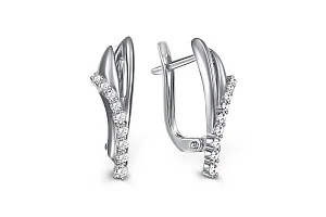 Серьги из белого золота с 18 фианитами
