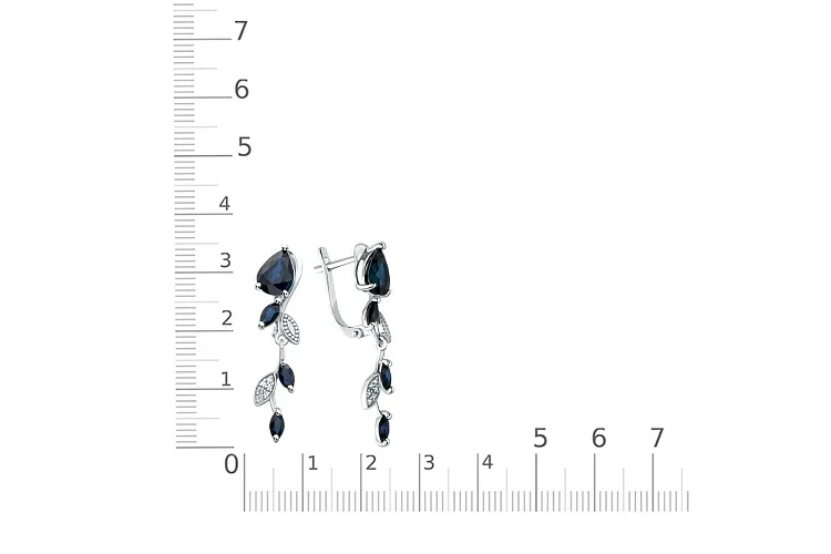 Серьги Веточки из белого золота с 8 сапфирами и 12 бриллиантами