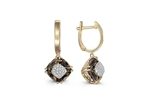 Серьги из жёлтого золота с 2 раухтопазами и 28 бриллиантами