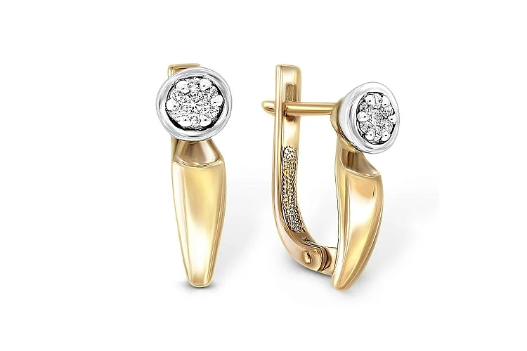 Серьги Малинки из жёлтого золота с 14 бриллиантами