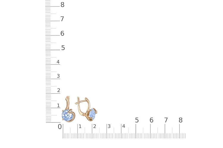 Серьги из красного золота с 2 топазами sky и 2 фианитами