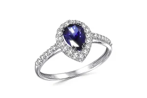 Кольцо из белого золота с корундом и 29 фианитами