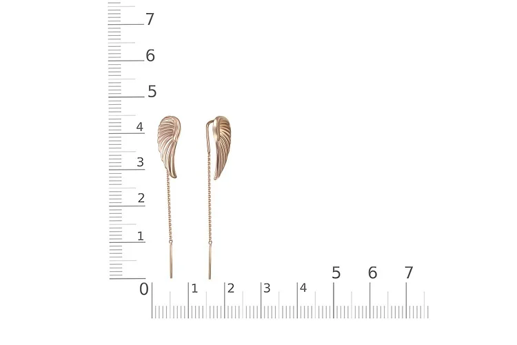 Серьги-продёвки Крылья из красного золота без вставок