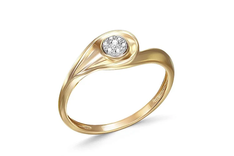 Кольцо Малинка из жёлтого золота с 7 бриллиантами