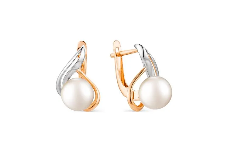 Серьги из красного золота с 2 жемчужинами