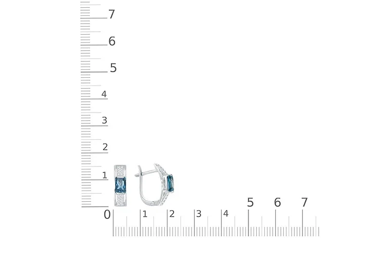 Серьги из белого золота с 2 топазами лондон и 32 фианитами