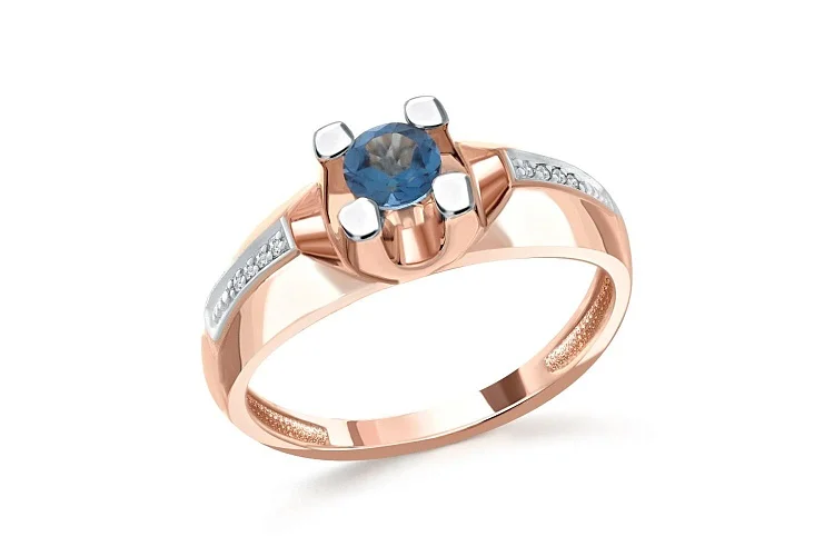 Кольцо из красного золота с топазом лондон и 8 фианитами