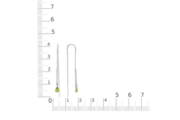 Серьги-продёвки Дорожки из белого золота с 2 хризолитами и 20 фианитами
