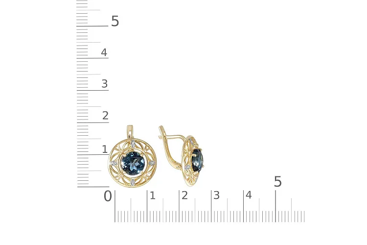 Серьги Круги из жёлтого золота с 2 топазами лондон и 8 фианитами