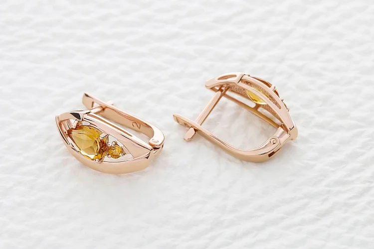 Серьги из красного золота с 4 цитринами