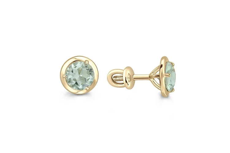 Серьги-пусеты из жёлтого золота с 2 аметистами