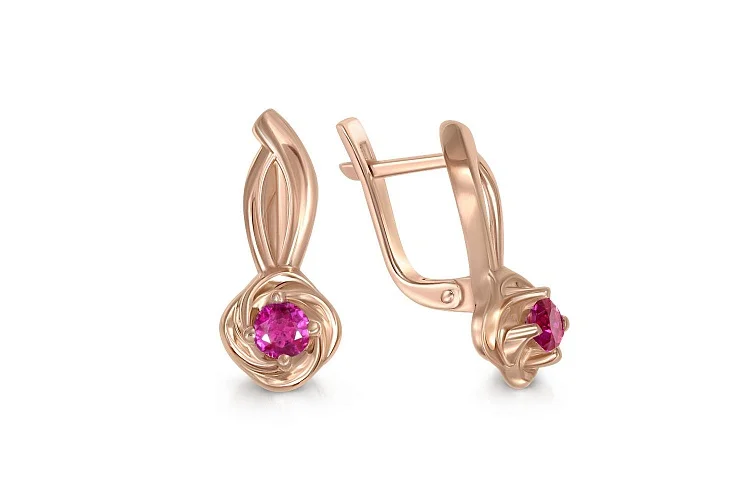 Серьги Цветы из красного золота с 2 рубинами