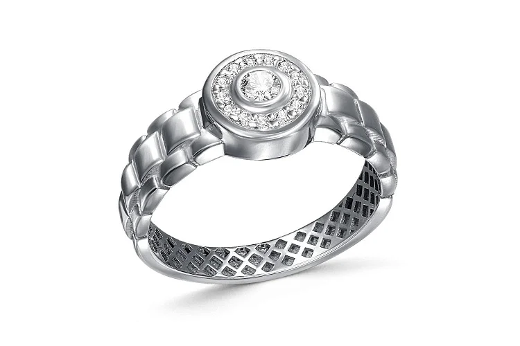 Печатка из белого золота с 14 фианитами