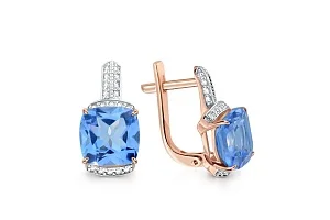 Серьги из красного золота с 2 топазами swiss и 36 фианитами