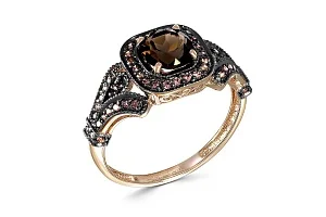 Кольцо из красного золота с раухтопазом и 56 фианитами