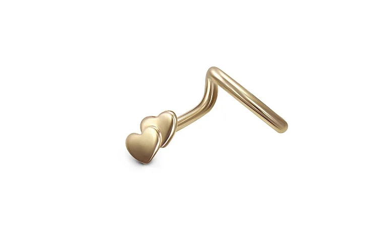 Пирсинг в нос Сердце из жёлтого золота без вставок