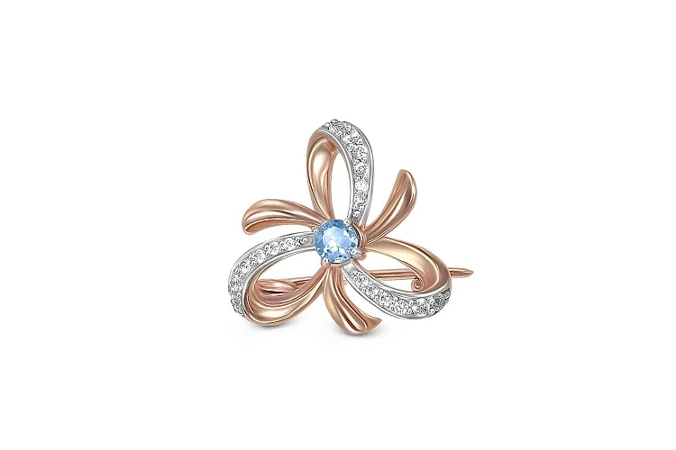 Брошь Бантик из красного золота с топазом swiss и 18 фианитами