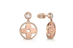 Серьги-пусеты Клевер из красного золота с 2 фианитами
