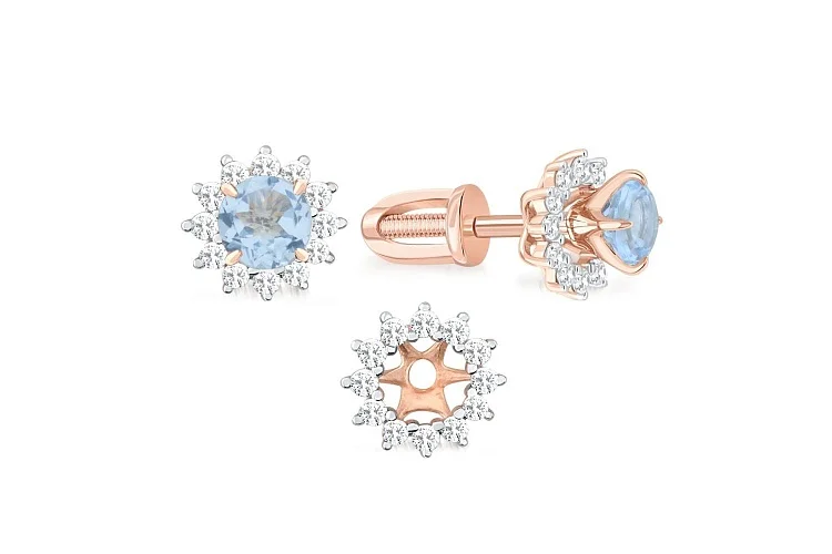 Серьги-пусеты Цветы из красного золота с 2 топазами sky и 24 фианитами
