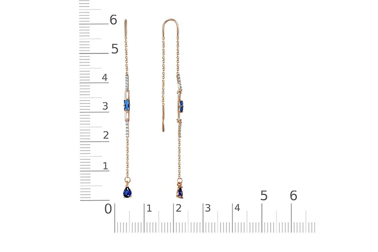 Серьги-продёвки из красного золота с 24 фианитами