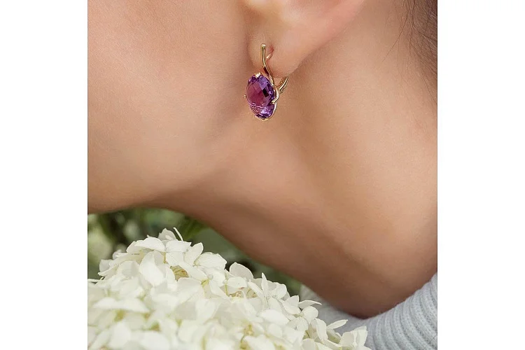 Серьги из жёлтого золота с 2 аметистами