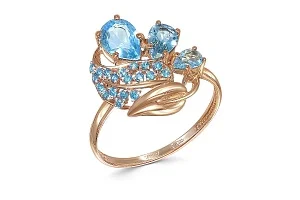 Кольцо из красного золота с 3 топазами swiss и 19 фианитами