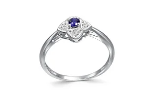 Кольцо Цветок из белого золота с сапфиром и 12 фианитами