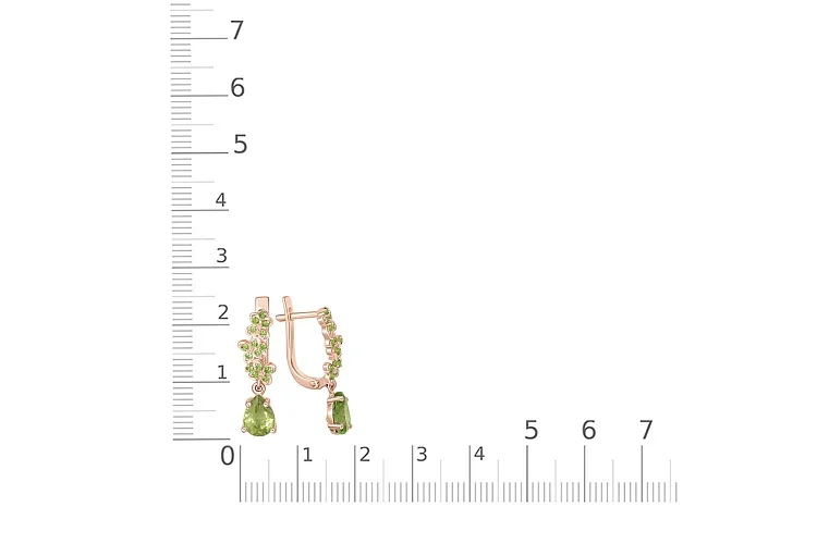 Серьги из красного золота с 32 хризолитами