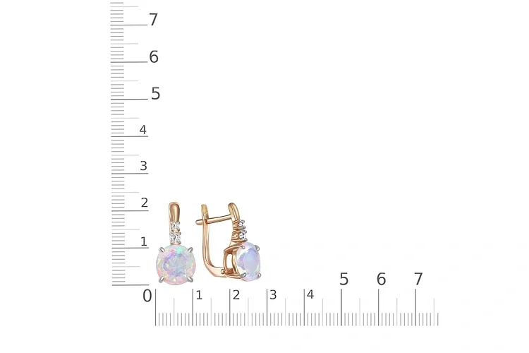 Серьги из красного золота с 2 опалами и 4 фианитами