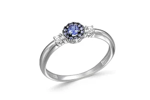 Кольцо из белого золота с 15 фианитами