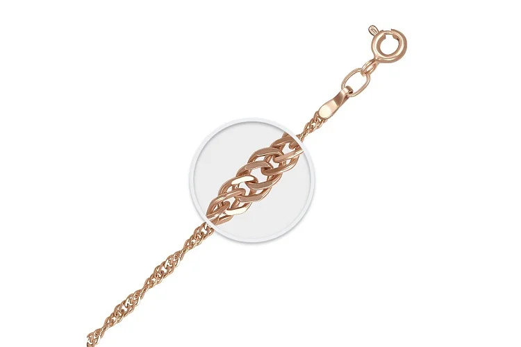 Цепь плетение сингапур ⌀ нити 0,20 мм  из красного золота