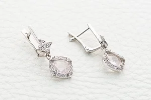 Серьги из белого золота с 2 кварцами и 42 фианитами