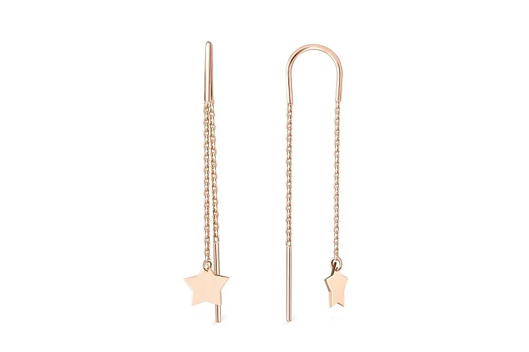 Серьги-продёвки Звезды из красного золота без вставок