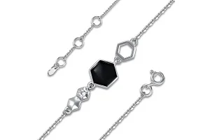 Браслет с шестиугольником из белого золота с фианитом