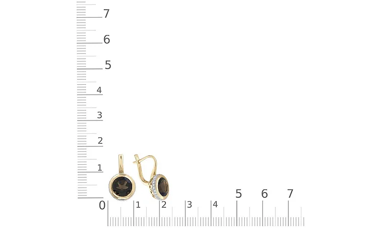 Серьги из жёлтого золота с 2 раухтопазами и 52 фианитами