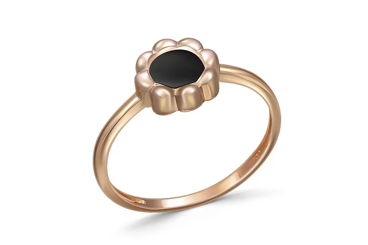 Детское кольцо Цветок из красного золота с ониксом